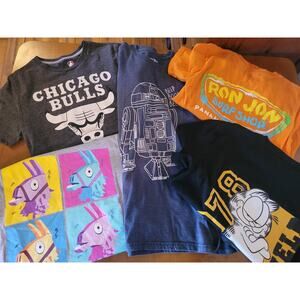 Lot of 5 Graphic Tees Mens Sm/Med- Fortnite, Star Wars, Bulls, Garfield, Ron Jon